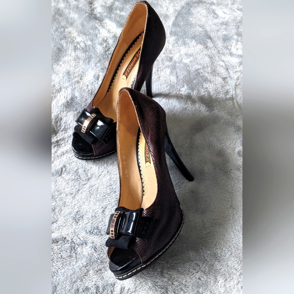 Shoes hidden platform high heel, laser-coated suede